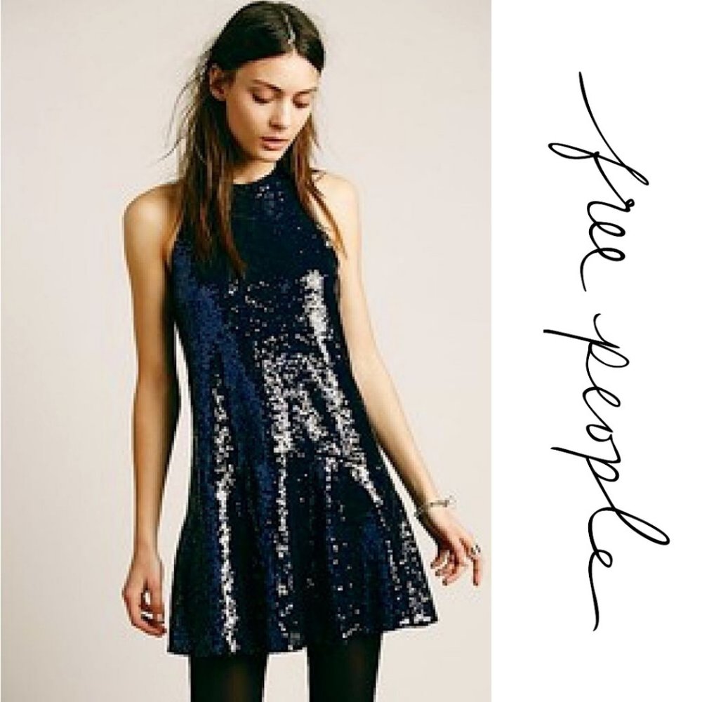 FREE PEOPLE Sequin Black Mini Dress Size M